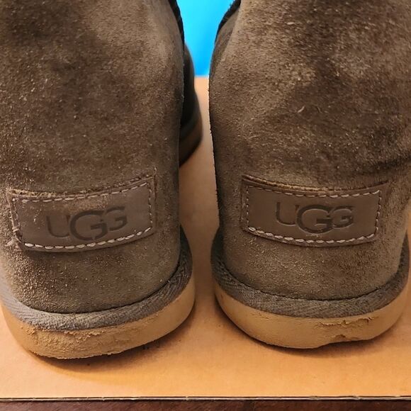 Ugg Australia Olive Green Wedge Heel Suede Ankle Boots w/ Gray Shearling Size 9 - Picture 6 of 12